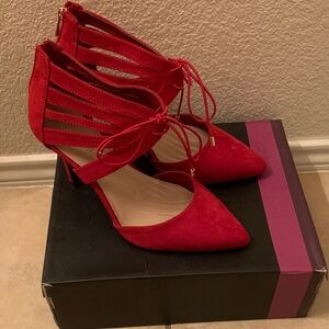 Lane Bryant Red Lace-Up Cutout Pointed Heels